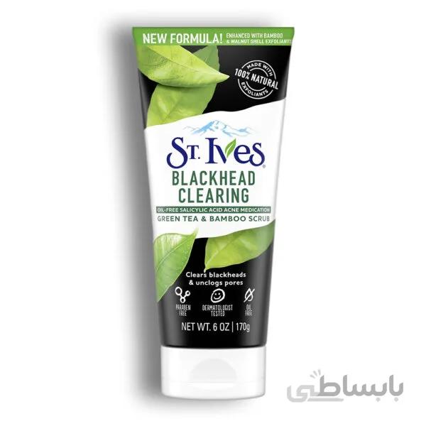 ماسک صورت ( اسکراب ) پاکسازی جوش سر سیاه سینت ایوز ۱۷۰ گرم رایحه چای سبز و بامبو – ST.Ives Blackhead Clearing