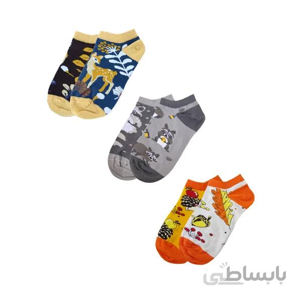 پک 3 تایی جوراب مچی لنگه به لنگه طرح حیوانات کد ph565