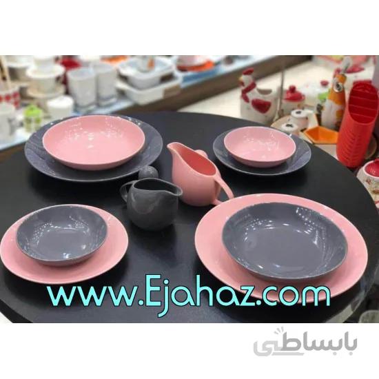 سرویس غذاخوری 30 پارچه چینی سرامیک رنگی طوسی - صورتی ترکیبی کلارا رومز