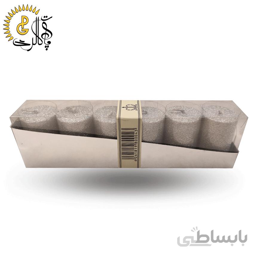 شمع استوانه اکلیلی نقره ای پک 6 عددی