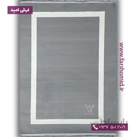 فرش ماشینی با الیاف طبیعی بامبو 1200 شانه مدرن طرح لویی ویتون کد v40 طوسی فرش اکسیر