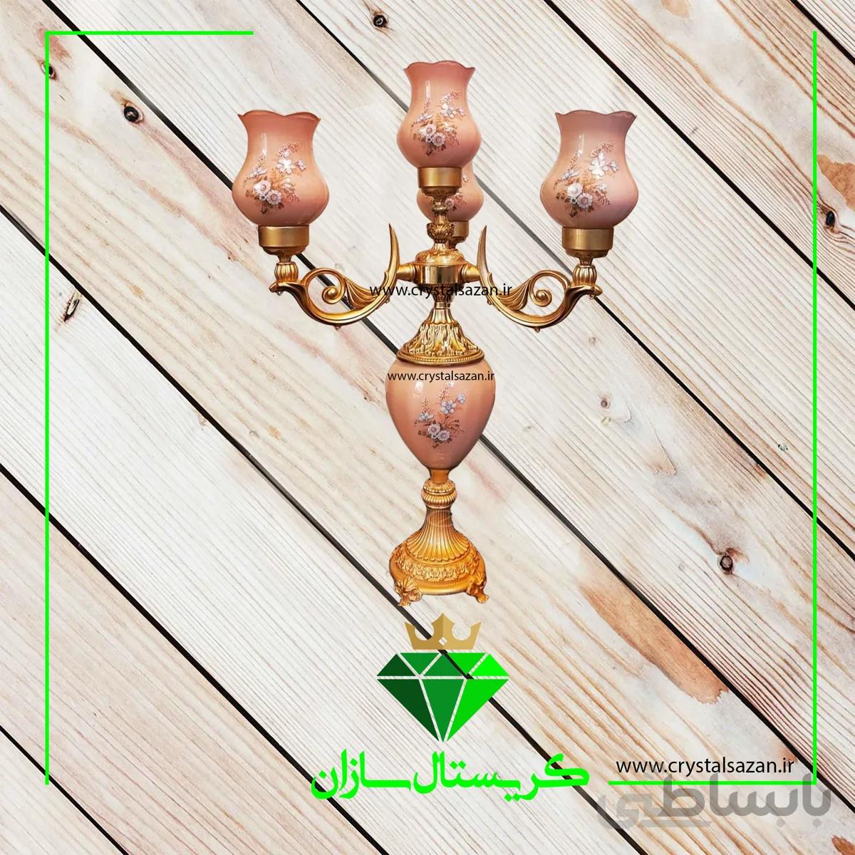 شمعدان چهار شاخه مدل رز صورتی رنگ کریستال سازان کد SH1280