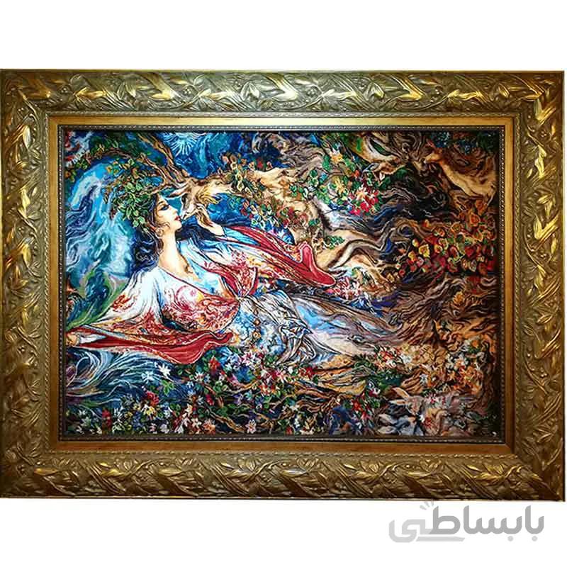 تابلو فرش دستباف طرح بوسه بر آهو