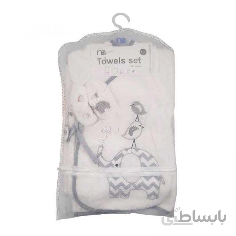 ست حوله نوزادی 5 تکه طرح فیل و جوجه مادرکر Mothercare