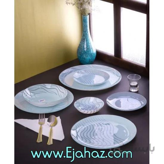 سرویس غذاخوری 25 پارچه ظروف شیشه ای گرد طرح موج آرکوفام
