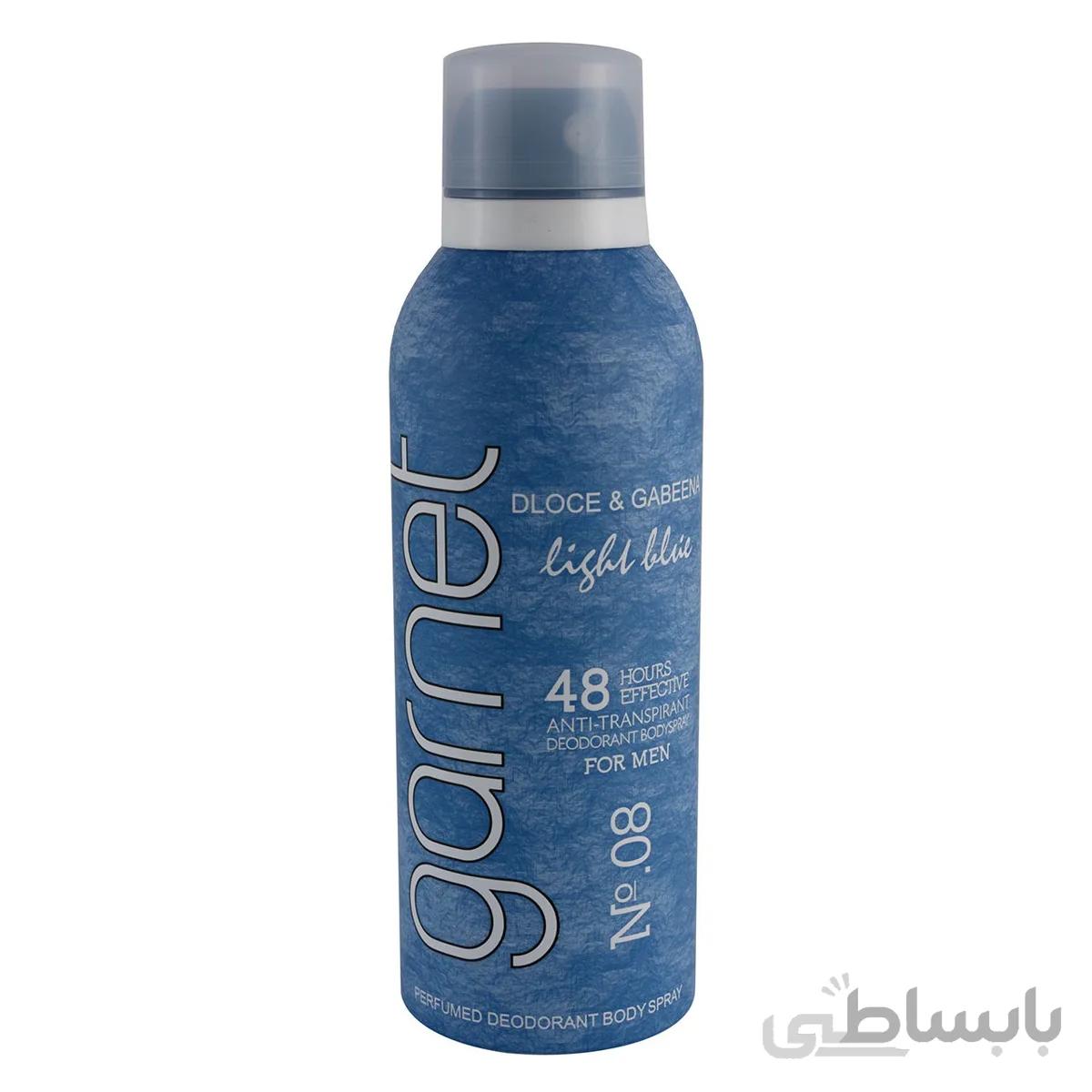 اسپری ضد تعریق و خوشبو کننده مردانه گارنت مدل Light Blue شماره 08 حجم 200 میل