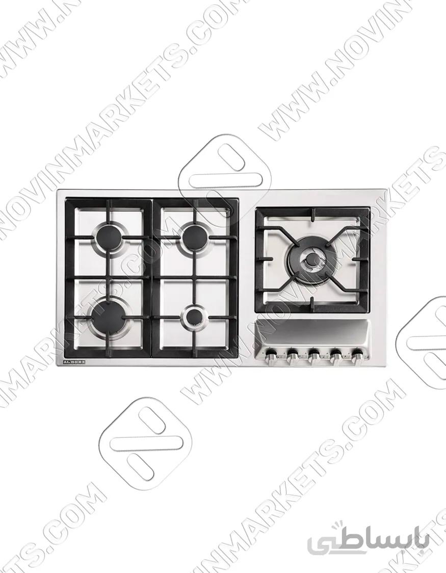 اجاق گاز رومیزی 5 شعله استیل البرز مدل S-5909 ا ابعاد خارجی اجاق : 91X51 سانتیمتر