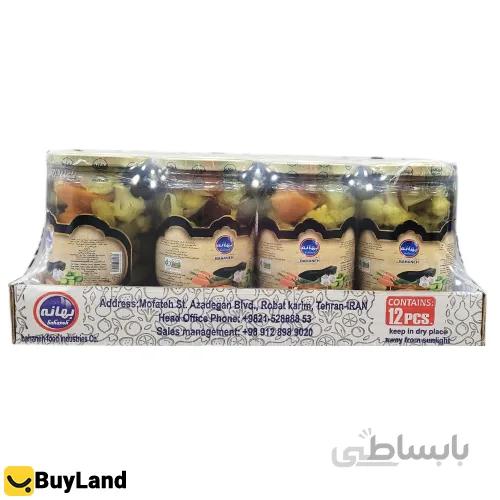 ترشی مخلوط درشت بهانه شیشه 800 گرمی بسته 12 عددی