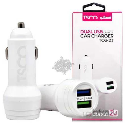 شارژر فندکی 2 پورت همراه با کابل میکرو تسکو TC G23 ا TSCO TCG 23 Car Charger with USB to microUSB Cable