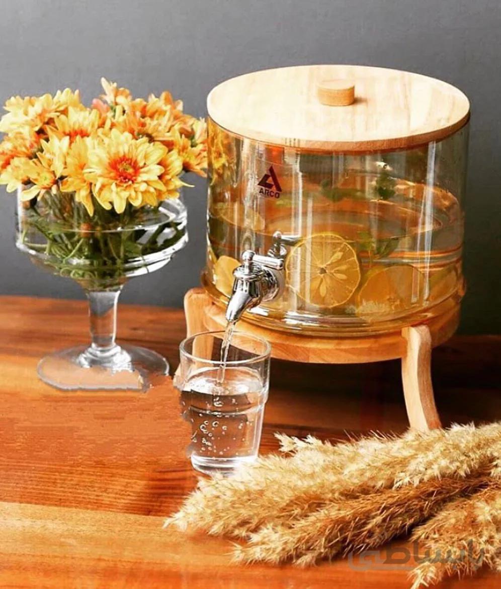 کلمن شیشه ای استوانه ای پایه چوبی ARKO