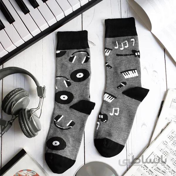 جوراب ساقدار لنگه به لنگه نخی با طرح موزیکال کد ph626