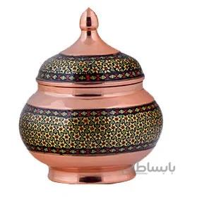 قندان مسی خاتم کاری اثر آقاجانی ارتفاع 13 سانتی متر کد C-508