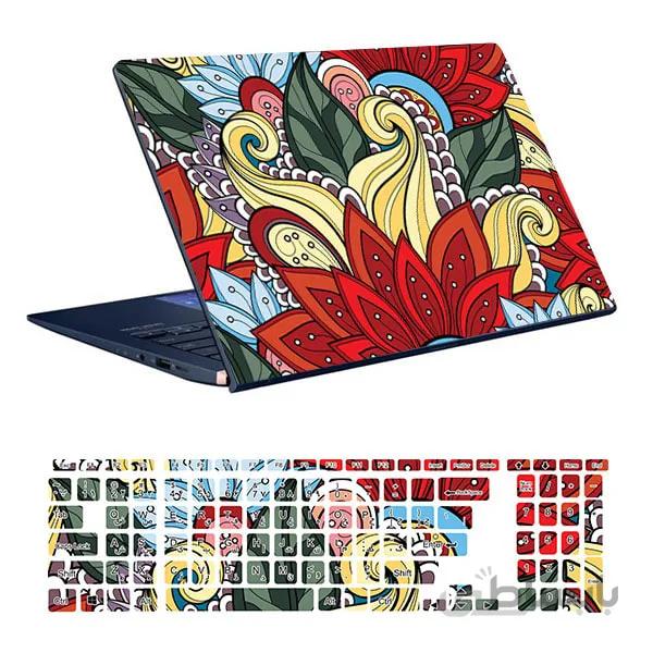 اسکین لپ تاپ طرح Flower کد ۰۹ به همراه استیکر کیبورد