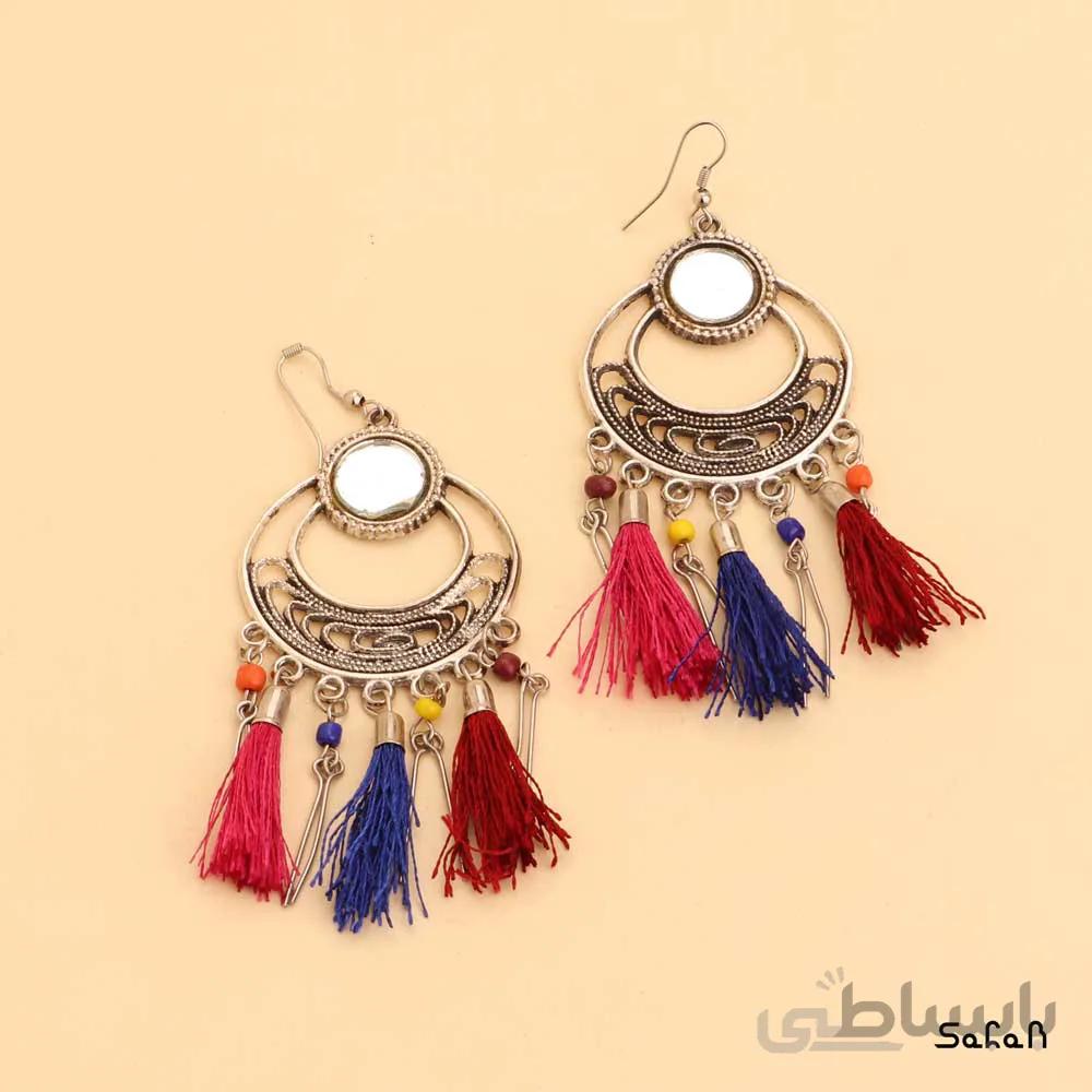 گوشواره هندی منگوله دار نخی اینه ایی