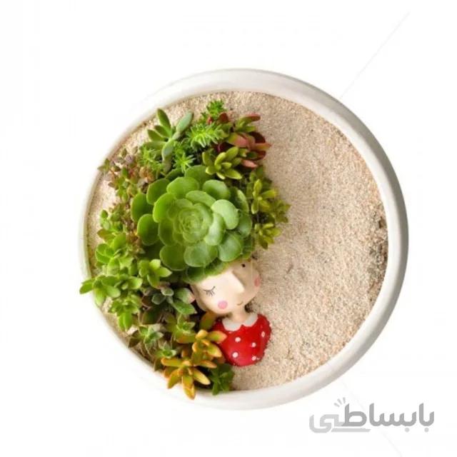 مجموعه دختر در گلدان سفالی طرح بونسای گرد ارتفاع 10 سانتی متر