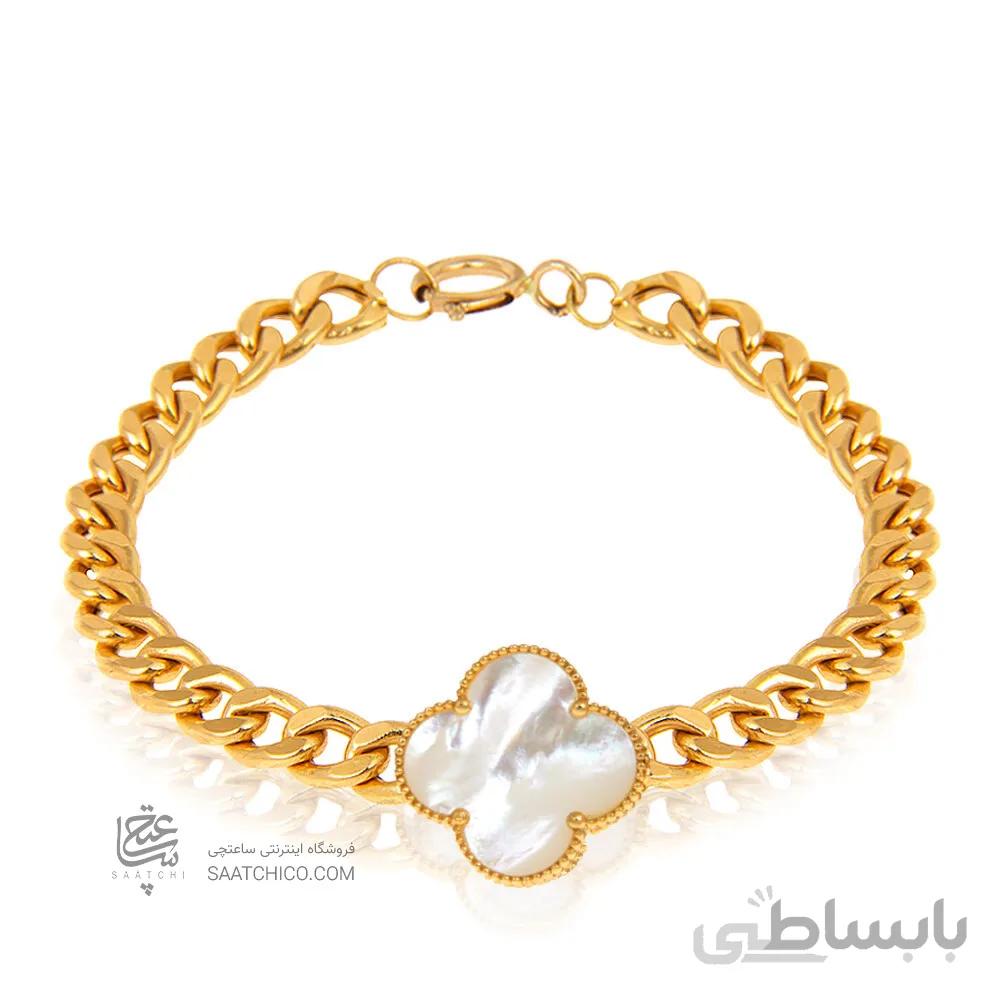 دستبند طلا طرح زنجیر کارتیه با گل ونکلیف کد CB369