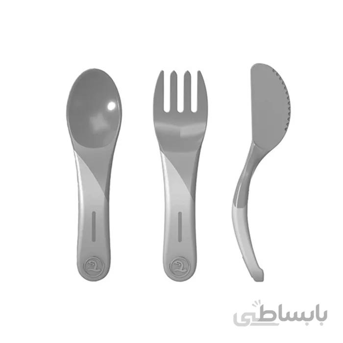 ست قاشق چنگال و کارد زاویه دار تویست شیک طوسی