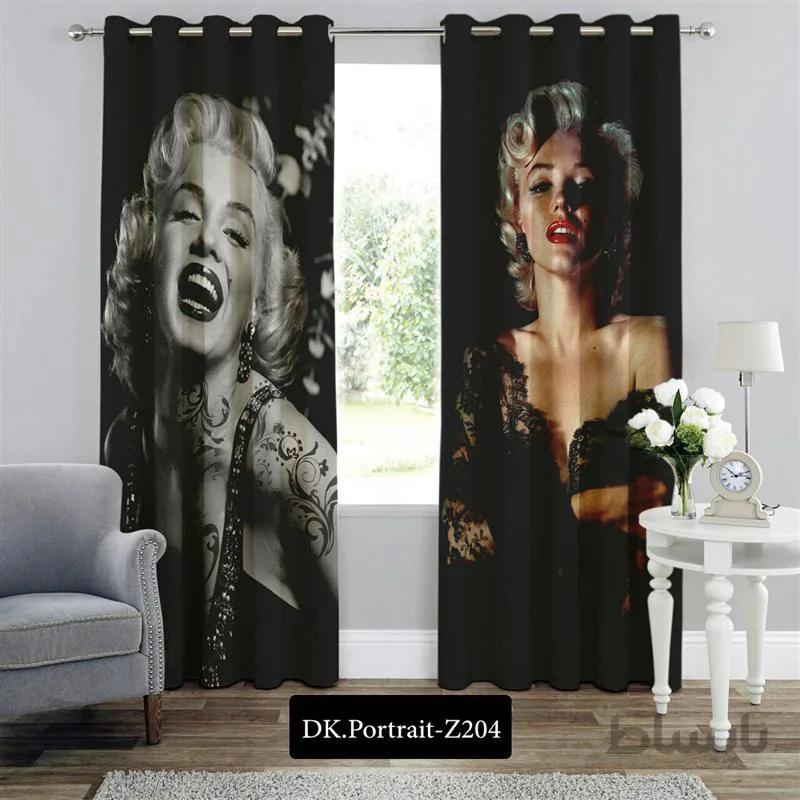 پرده پانچی (هازان و مخمل) کد DK.Portrait.Z204 طرح چهره مرلین مونرو