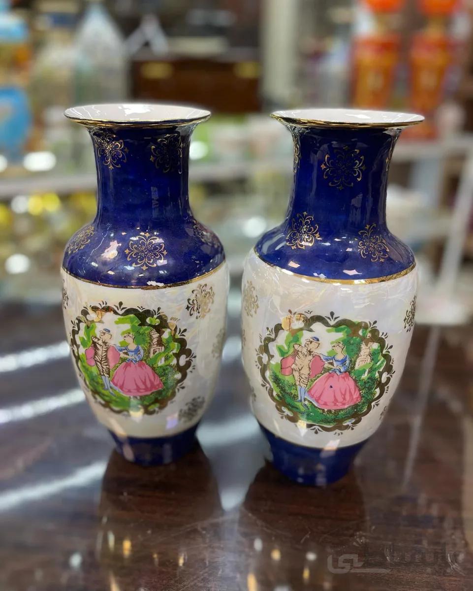 یک جفت گلدان سرمه ای دنسی قدیمی