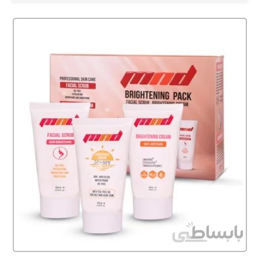 پک ضد لک اسکراب لایه بردار صورت کرم ضد آفتاب MND ا MND Brightening Pack