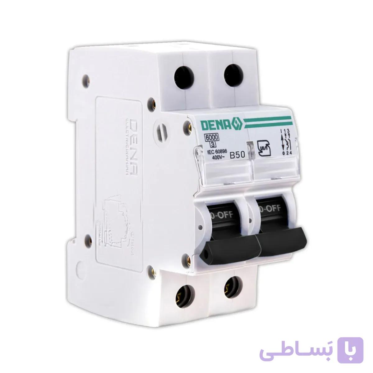 فیوز مینیاتوری دو پل 50 آمپر دنا الکتریک مدل B50-6K-2P