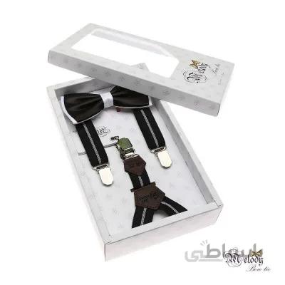 ست پاپیون و ساسبند کش 2 سانت (مشکی خط دار)