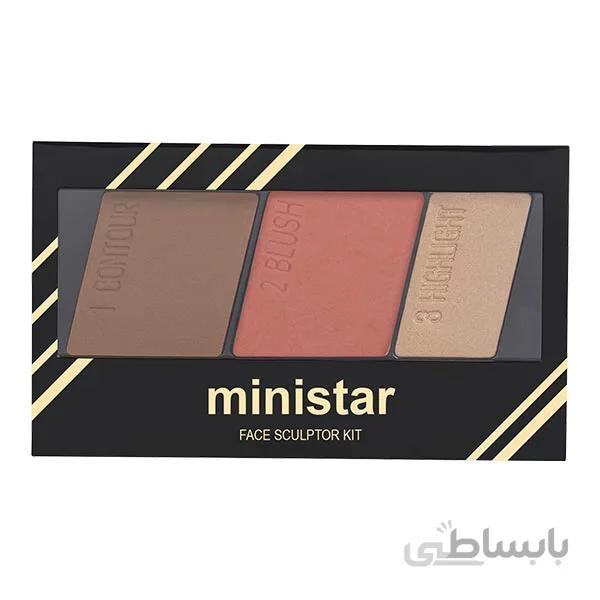 پالت ۳ در ۱ هایلایتر،رژگونه و کانتور مینی استار (Ministar Highlighter Blush Contour 3 in 1-Code 04)