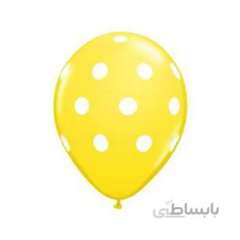 بادکنک زرد خالدار سفید سایز 12 اینچ