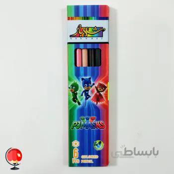 مداد رنگی 6 رنگ شهباز جعبه مقوایی سه نقابدار