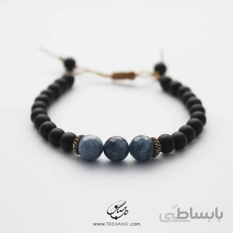دستبند زنانه سنگ اُنیکس (عقیق سیاه) و آکوامارین