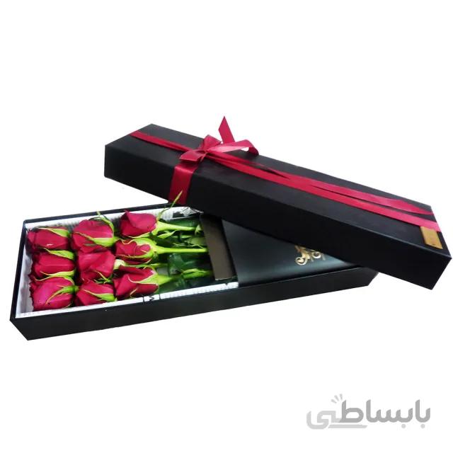 باکس کلاسیک مشکی با 9 شاخه رز