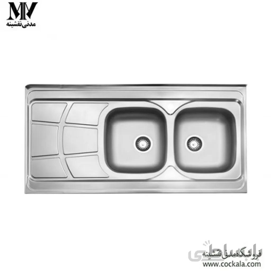 سینک استیل البرز دو لنگه نیمه فانتزی 219 روکار با سیفون - راست ا steelalbroz.sink219/60