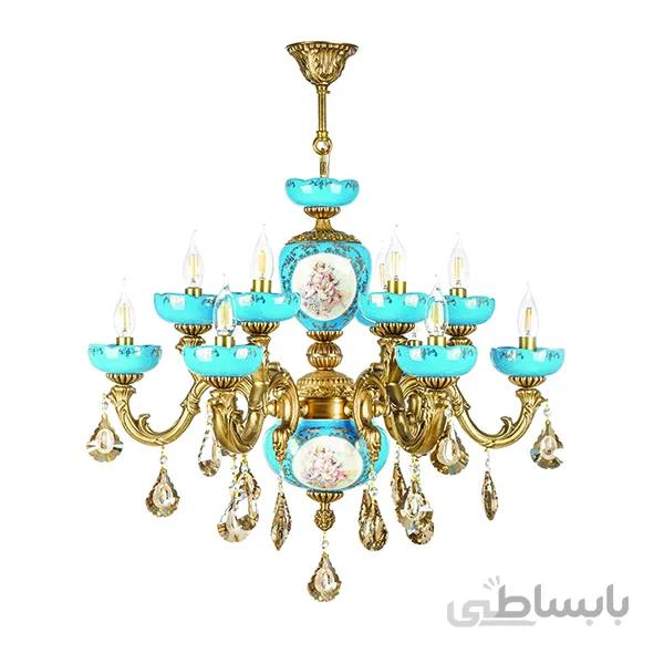 لوستر چشمه نور 12 شعله کد C2922/6-AF فیروزه ای