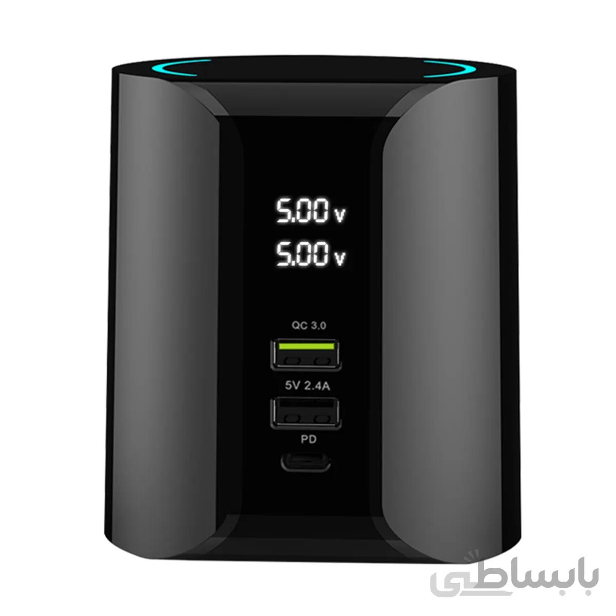 شارژر وایرلس رومیزی کلومن پلاس مدل KCH-1+ به همراه دو پورت USB و یک پورت USB-C با پشتیبانی از تکنولوژی PD