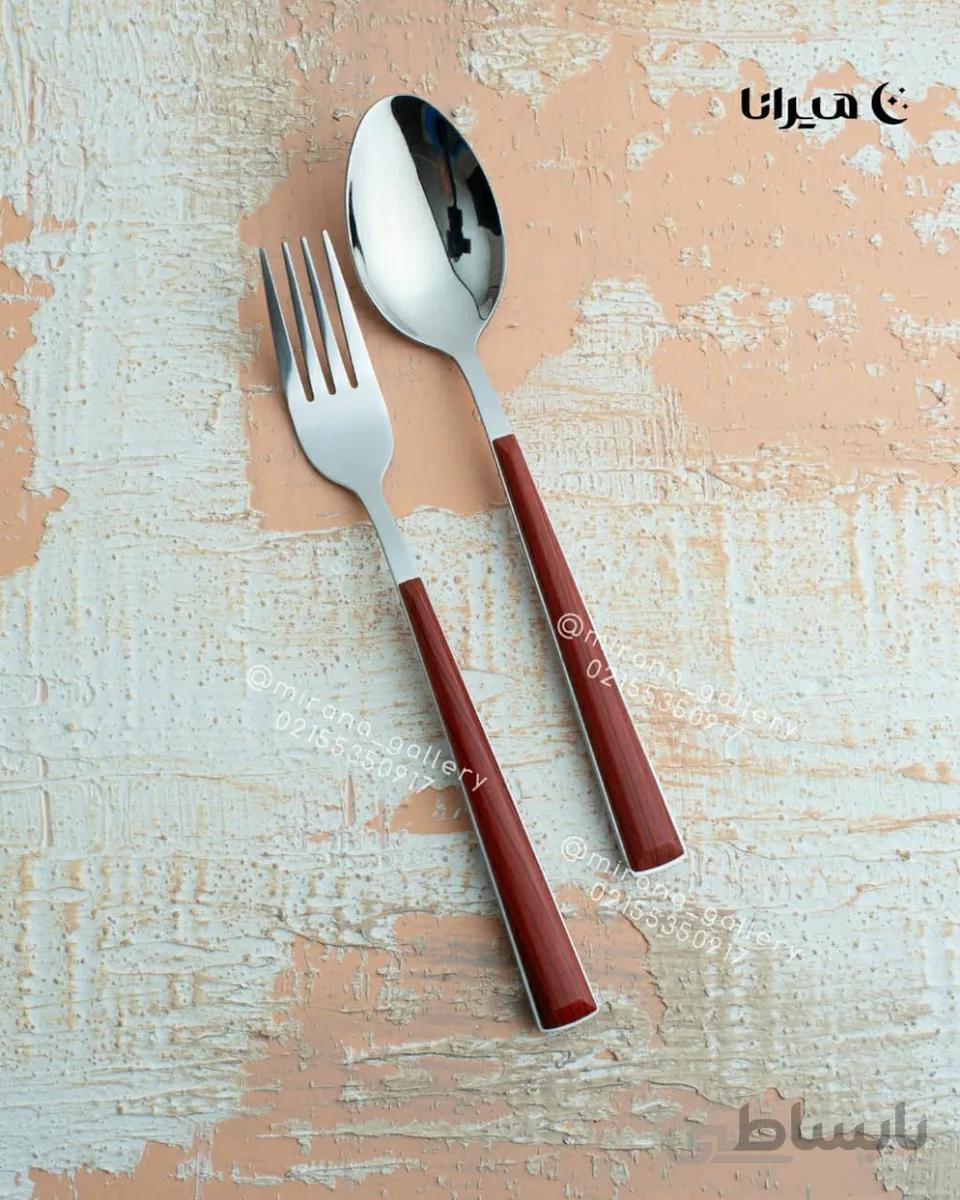 قاشق و چنگال 12 پارچه دسته طرح چوب برند وینتج