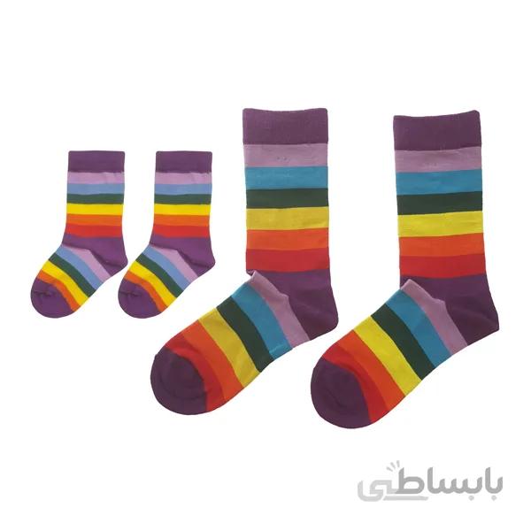 ست مادر و کودک جوراب رنگی ساقدار تم بنفش کد PH380.1