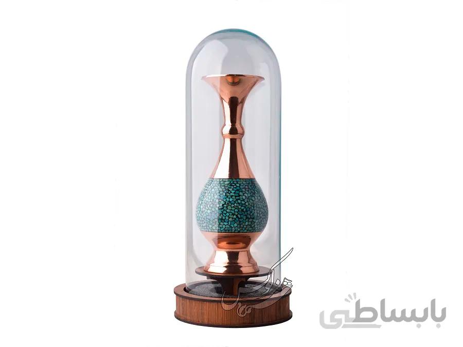 گلدان فیروزه کوبی 20 سانتی با شیشه ی حبابی