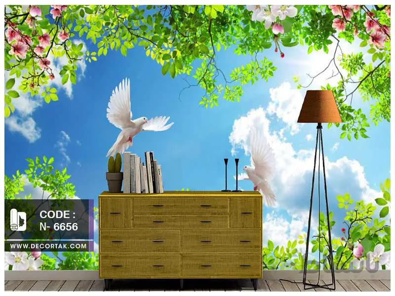 پوستر دیواری طبیعت کدN-6656 طرح پرستوهای عاشق