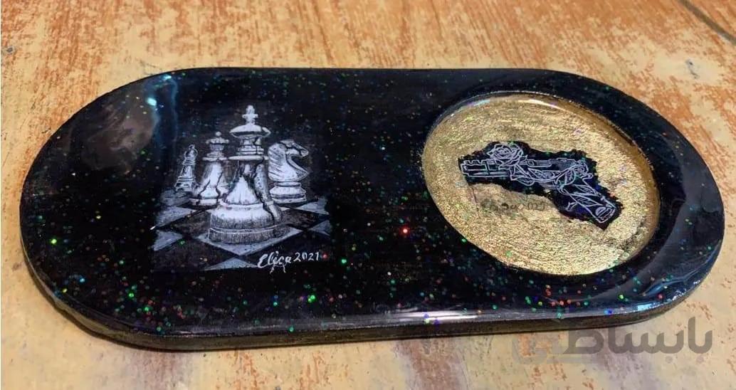 خرید زیرلیوانی چوبی طرح دار با ورقه طلا ا Coaster