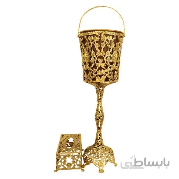 سطل و جا دستمال برنزی طرح توری پایه بلند کد ۵۵۴