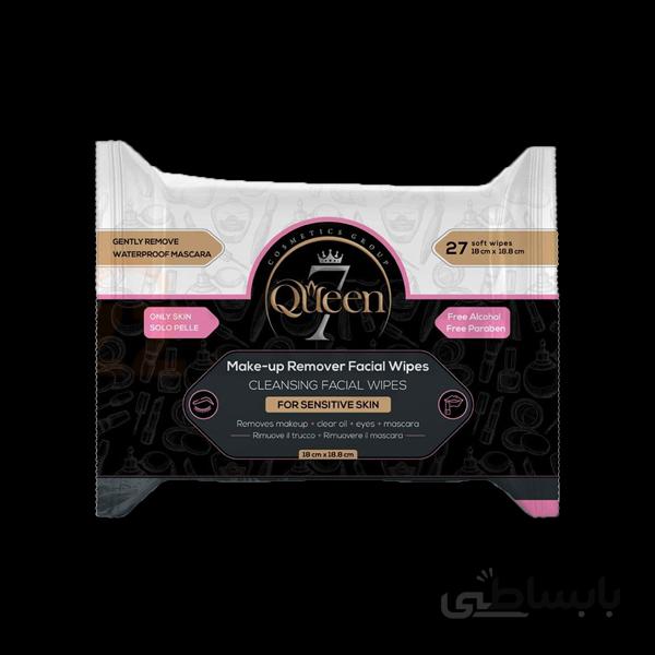 دستمال مرطوب آرایش پاکن 27 عددی سون کوئین 7Queen
