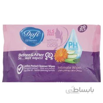 دستمال مرطوب بهداشتی بانوان دافی بسته 20 عددی ا Dafi Ladies Period Cleanser Wet Wipes 20pcs