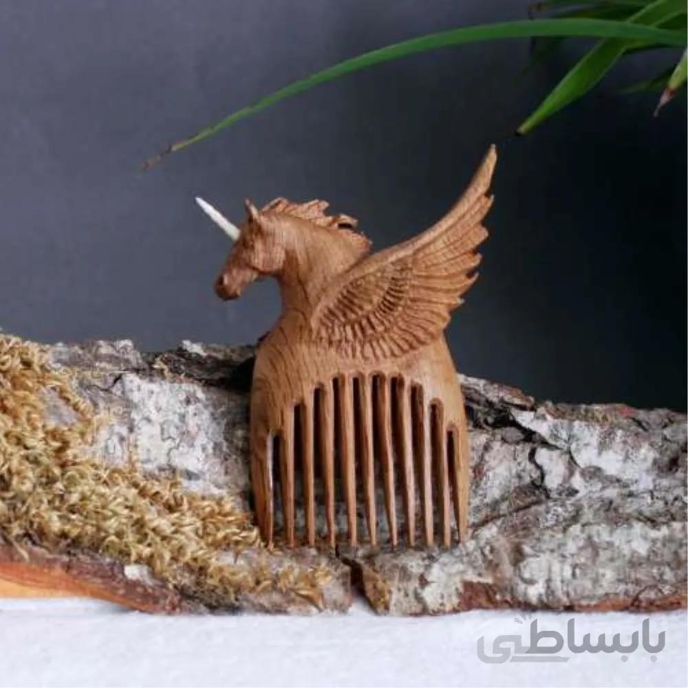 شانه چوبی دست ساز طرح اسب تک شاخ ا Handmade wooden horse shoulder design