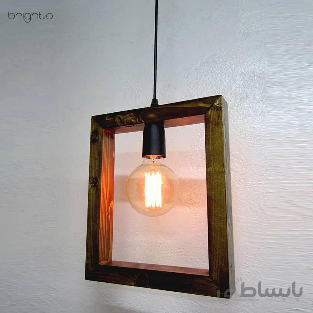 چراغ اویز چوبی هندسی مربع