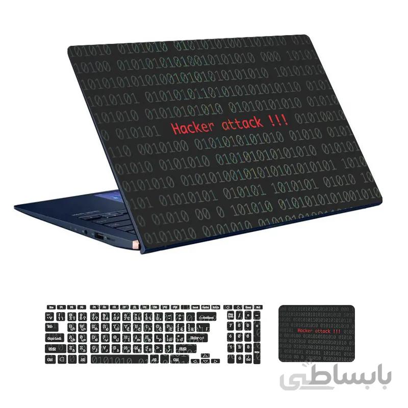 اسکین لپ تاپ طرح Hacker کد ۱۸ به همراه استیکر کیبورد