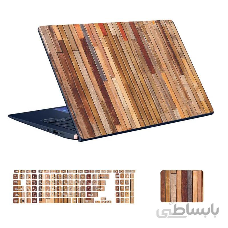 اسکین لپ تاپ طرح Wood کد ۰۶ به همراه استیکر کیبورد