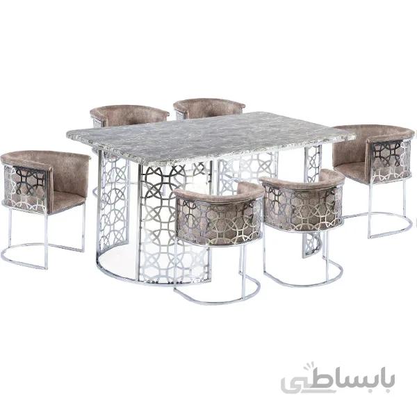 میز و صندلی ناهارخوری6نفره پایه استیل مدل هندسی
