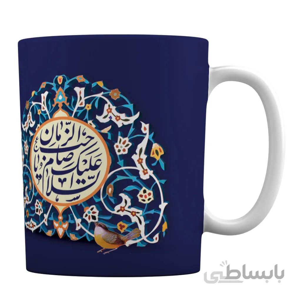 ماگ سرامیکی افرا توس طرحی هنری با نام سلام بر ضامن آهو