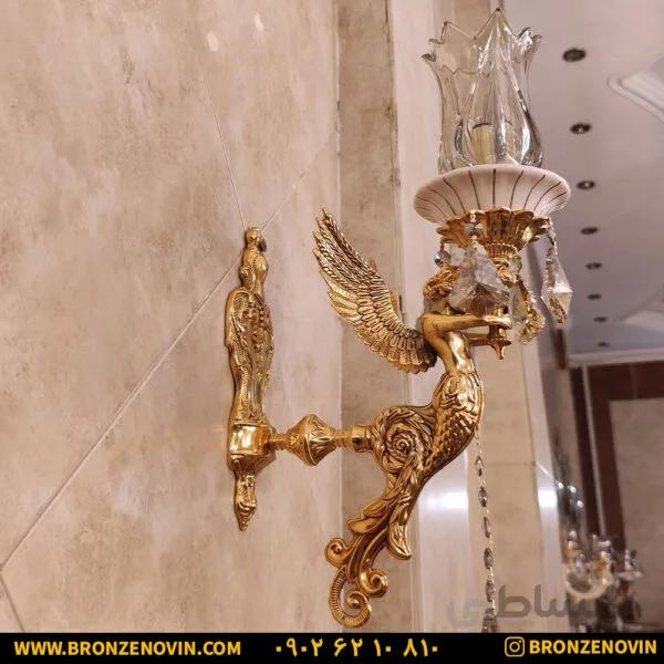 لوستر دیواری برنزی سرامیکی فرشته آبکاری طلا براق