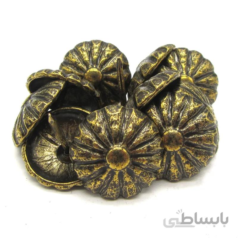گل میخ گل برجسته زیتونی پتینه طول 20 قطر 20 میلیمتر بسته 10 عددی
